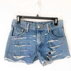 Levi's Blue Ripped Distressed  Denim Jean Shorts Sz 24